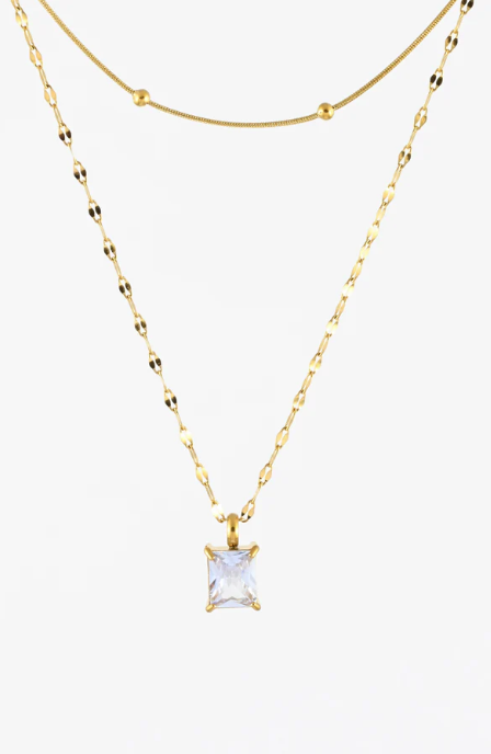 WATERPROOD GOLD LAYER EMERALD CZ PENDANT NECKLACK