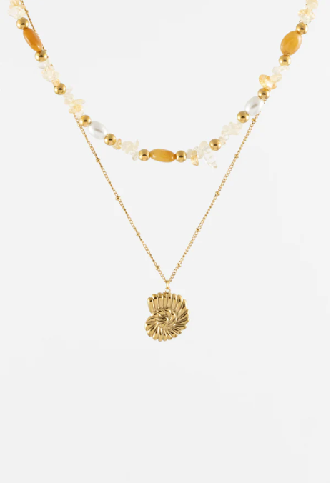 Gold bead and shell necklace