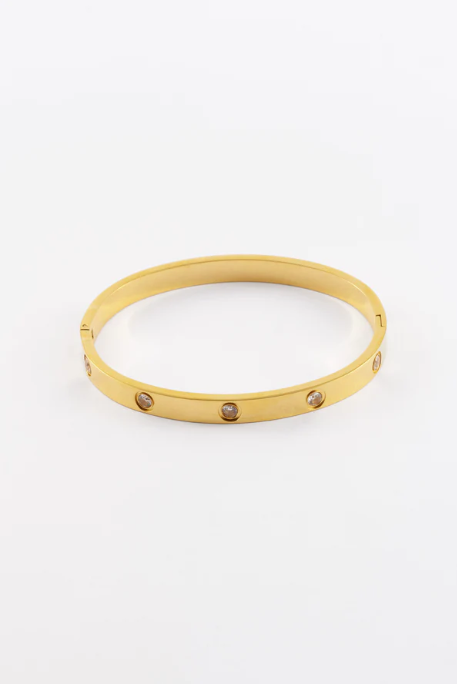 GOLD WITH CRYSTAL HINGED BANGLE