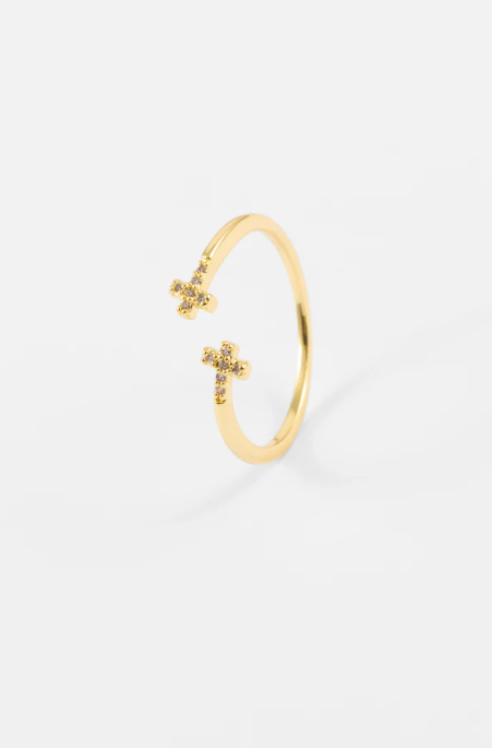 Gold Crystal Cross Ring