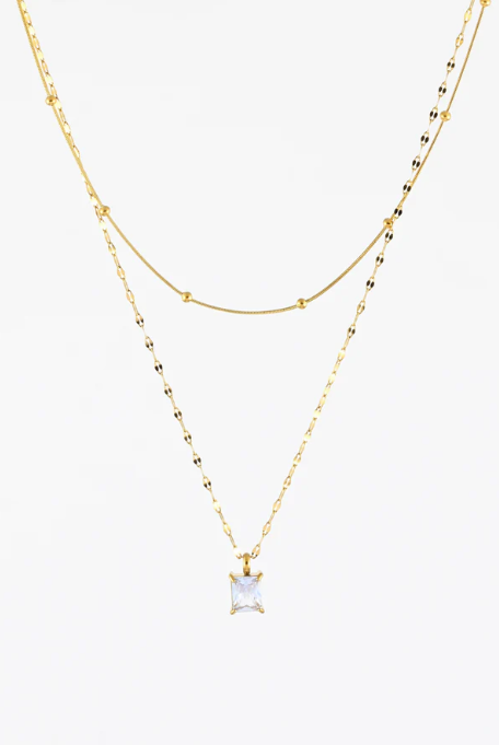 WATERPROOD GOLD LAYER EMERALD CZ PENDANT NECKLACK