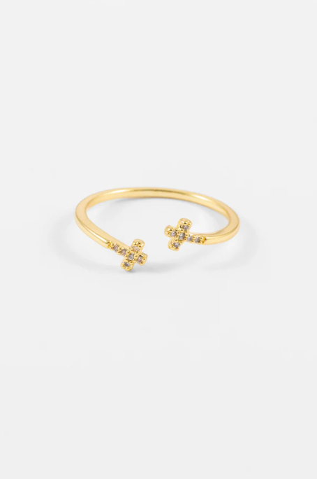 Gold Crystal Cross Ring